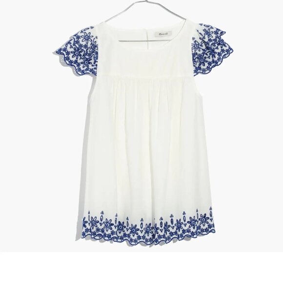 NWT MADEWELL sz 0 White Blue Embroidered Story Peasant Blouse Top retail $88 - Picture 13 of 14